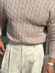 Edvard | Herren Zopfmuster Strickpullover Rundhals – Khaki