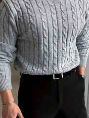 Edvard | Herren Zopfmuster Strickpullover Rundhals – Grau
