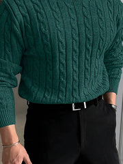 Edvard | Herren Zopfmuster Strickpullover Rundhals – Dunkelgrün
