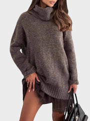 Elbrun | Damen Strickkleid Oversize Rollkragen – Braun