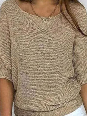 Mia | Eleganter Pullover Damen Lockerer Strickpullover Rundhals – Beige