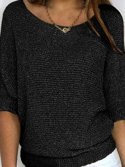 Mia | Eleganter Pullover Damen Lockerer Strickpullover Rundhals – Schwarz