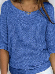 Mia | Eleganter Pullover Damen Lockerer Strickpullover Rundhals – Blau