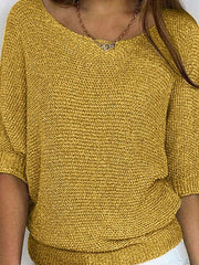 Mia | Eleganter Pullover Damen Lockerer Strickpullover Rundhals – Gelb