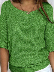 Mia | Eleganter Pullover Damen Lockerer Strickpullover Rundhals – Grün