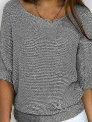 Mia | Eleganter Pullover Damen Lockerer Strickpullover Rundhals – Grau