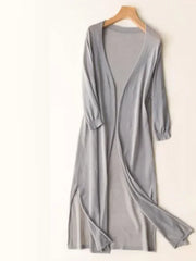 Elsbeth | Damen Langer Cardigan Offen Maxi Strickjacke – Grau
