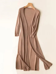 Elsbeth | Damen Langer Cardigan Offen Maxi Strickjacke – Khaki