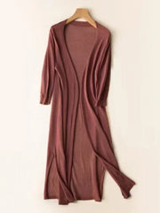 Elsbeth | Damen Langer Cardigan Offen Maxi Strickjacke – Kaffee