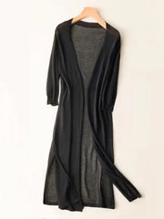 Elsbeth | Damen Langer Cardigan Offen Maxi Strickjacke – Schwarz