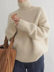 Elspeth | Damen Rollkragen Pullover Oversize – Beige
