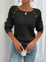 Elwina | Damen Strickpullover mit Zopfmuster – Schwarz