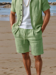 Eriksson | Herren Kurzarm Hemd Shorts Set Regular Fit – Grün