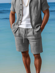 Eriksson | Herren Kurzarm Hemd Shorts Set Regular Fit – Grau