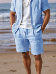 Eriksson | Herren Kurzarm Hemd Shorts Set Regular Fit – Hellblau
