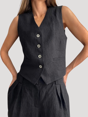 Evadne | Damen Ärmellose Weste Weit Hose Set – Schwarz