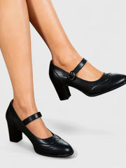 Evangelyn | Damen Mary Jane Pumps mit Blockabsatz – Schwarz