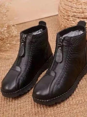 Eleanor | Warme Gefütterte Leder-Stiefeletten mit Rutschfester Sohle – Schwarz