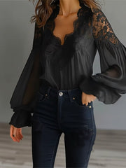 Alena | Bluse Damen elegant mit hochwertigen Spitzendetails – Schwarz