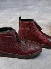 Eleanor | Warme Gefütterte Leder-Stiefeletten mit Rutschfester Sohle – Rot