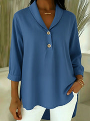 Carla | Klassische Damenbluse mit V-Ausschnitt – Blau