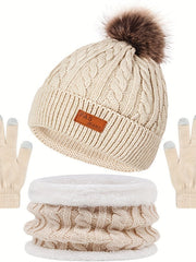 Winterset Mütze und Handschuhe für Damen – Beige