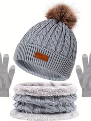 Winterset Mütze und Handschuhe für Damen – Grau