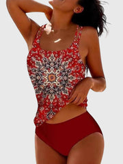 Martina | Damen bedrucktes Tankini-Bademode-Set – Rot