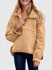 Fennara | Damen Steppjacke Oversize Pullover-Jacke – Hellbraun