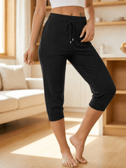 Fjelma | Damen Capri Jogginghose mit Tunnelzug – Schwarz