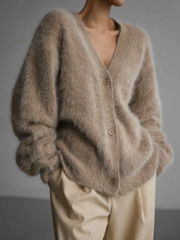 Franka | Damen Oversize Strickjacke mit V-Ausschnitt – Braun