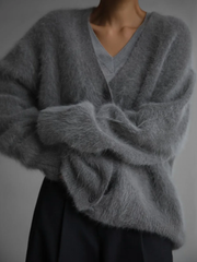 Franka | Damen Oversize Strickjacke mit V-Ausschnitt – Grau