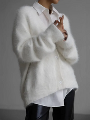 Franka | Damen Oversize Strickjacke mit V-Ausschnitt – Weiß