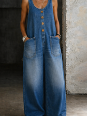 Greta | Damen Ärmellos Overall mit Knöpfen – Blau