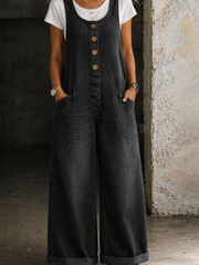 Greta | Damen Ärmellos Overall mit Knöpfen – Schwarz