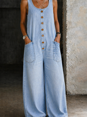 Greta | Damen Ärmellos Overall mit Knöpfen – Hellblau