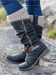 Gunnora | Damen Kniehohe Stiefel mit Strickschaft – Schwarz