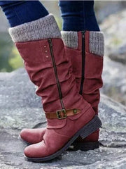 Gunnora | Damen Kniehohe Stiefel mit Strickschaft – Rot