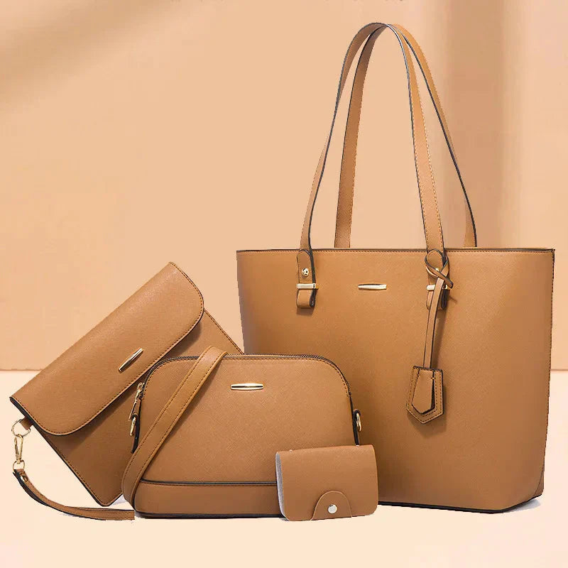 3-teilige Lederhandtasche & Schultertaschen-Set