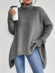 Hedrun | Damen Rollkragenpullover Oversize Strickpullover – Grau