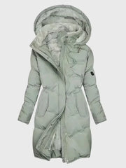 Helvike | Damen Lange Steppjacke mit Kapuze – Grün