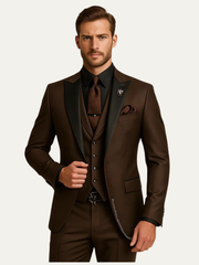 Herren Anzugset mit Sakko, Weste und Hose mit Reverskragen – Braun