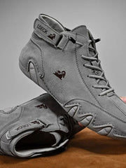 Moritz | Herren Bequeme Barfußschuhe Schnürbare Leder-Knöchelstiefel – Grau