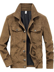 Herren Cordjacke Stehkragen Casual – Khaki