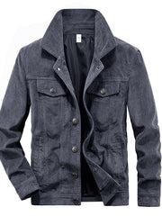 Herren Cordjacke Stehkragen Casual – Grau