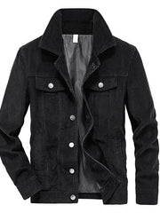 Herren Cordjacke Stehkragen Casual – Schwarz