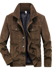 Herren Cordjacke Stehkragen Casual – Kaffee