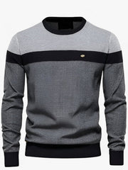 Tobias | Herren Pullover Colorblock Rundhals Baumwoll Strickpullover – Dunkelgrau