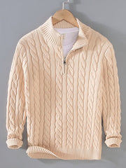 Simon | Herren Pullover Strick Halbzip Zopfmuster Baumwollmischung – Beige