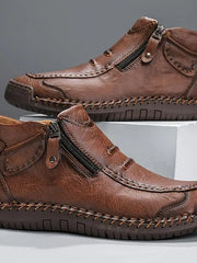 Herren Stiefeletten Lederoptik mit Reißverschluss – Braun